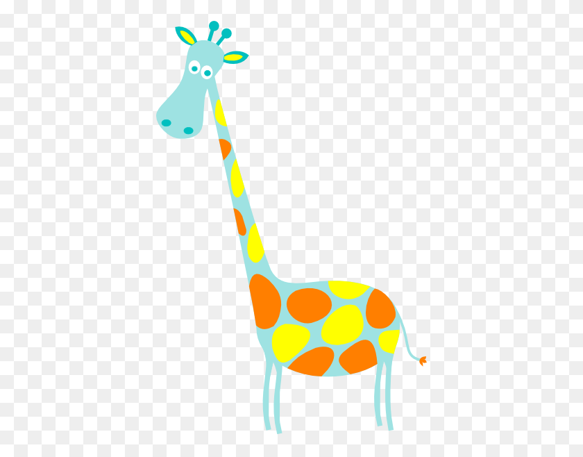 390x598 Giraffe Lt Teal With Yellow And Orange Spots Clip Art - Jirafa Clipart