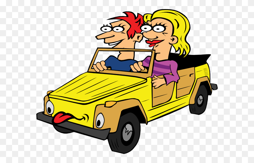 600x480 Girl And Boy Driving Car Cartoon Clip Art - Small Car Clipart
