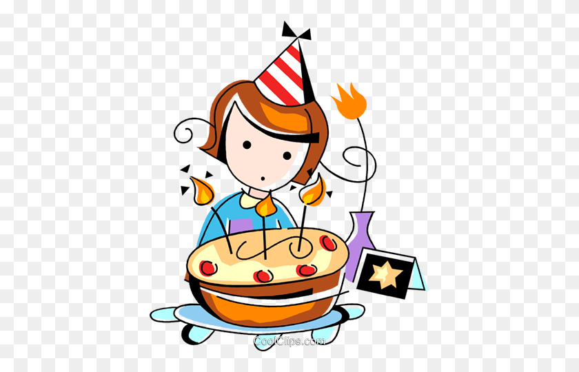 405x480 Girl And Her Birthday Cake Royalty Free Vector Clip Art - Birthday Girl Clipart