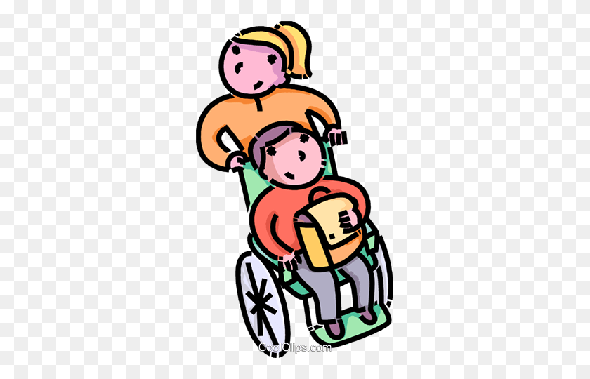 281x480 Girl And Her Physically Challenged Brothe Royalty Free Vector Clip - Girl In Wheelchair Clipart