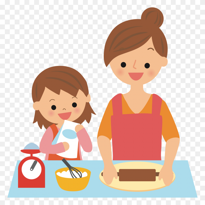 2380x2378 Girl Baking With Mom Clipart Clip Art Images - Mother Clipart