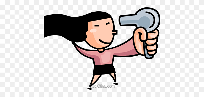 480x341 Girl Blow Drying Her Hair Royalty Free Vector Clip Art - Hair Dryer Clipart