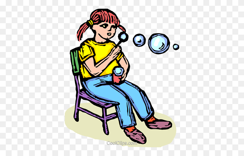 394x480 Girl Blowing Bubbles Royalty Free Vector Clip Art Illustration - Blowing Bubbles Clipart