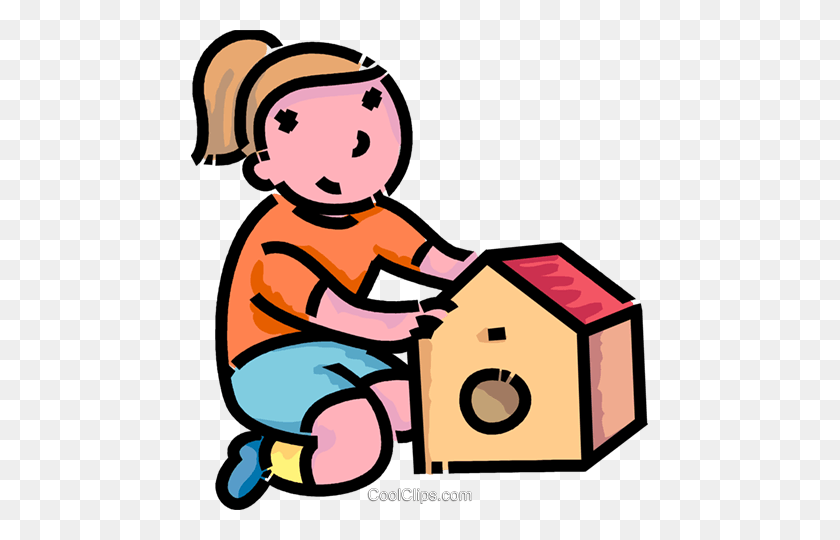457x480 Girl Building A Bird House Royalty Free Vector Clip Art - Building A House Clipart