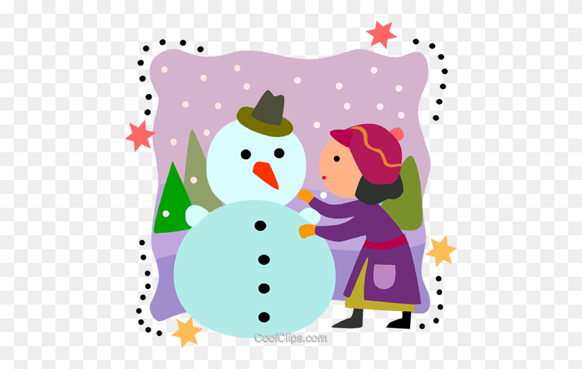 480x473 Girl Building A Snowman Royalty Free Vector Clip Art Illustration - Building A Snowman Clipart