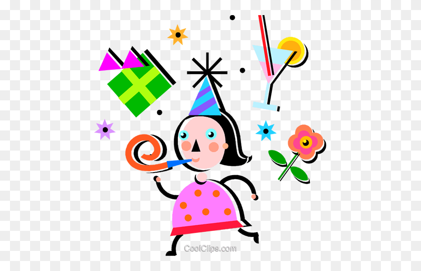 463x480 Girl Celebrating A Birthday Royalty Free Vector Clip Art - Birthday Girl Clipart