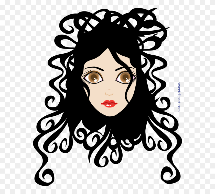 582x700 Girl Curly Black Hair Clip Art - Curly Hair Clipart