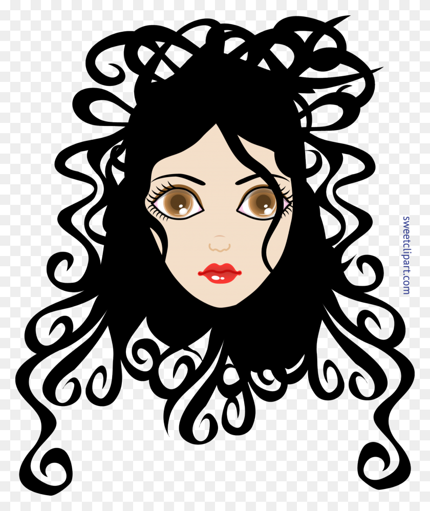 3750x4512 Girl Curly Black Hair Clip Art - Girl With Curly Hair Clipart