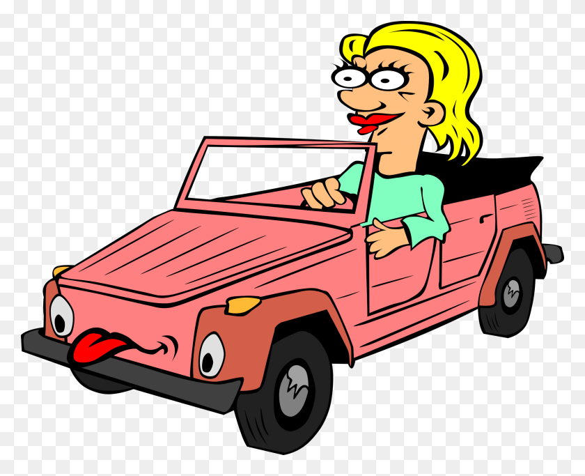 2400x1919 Girl Driving Car Cartoon Icons Png - Cartoon Car PNG