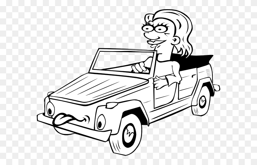 600x480 Girl Driving Car Cartoon Outline Clip Art Free Vector - Runway Clipart