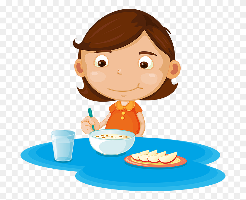 700x623 Girl Eating Cereal And Fruit - Girl Eating Breakfast Clipart