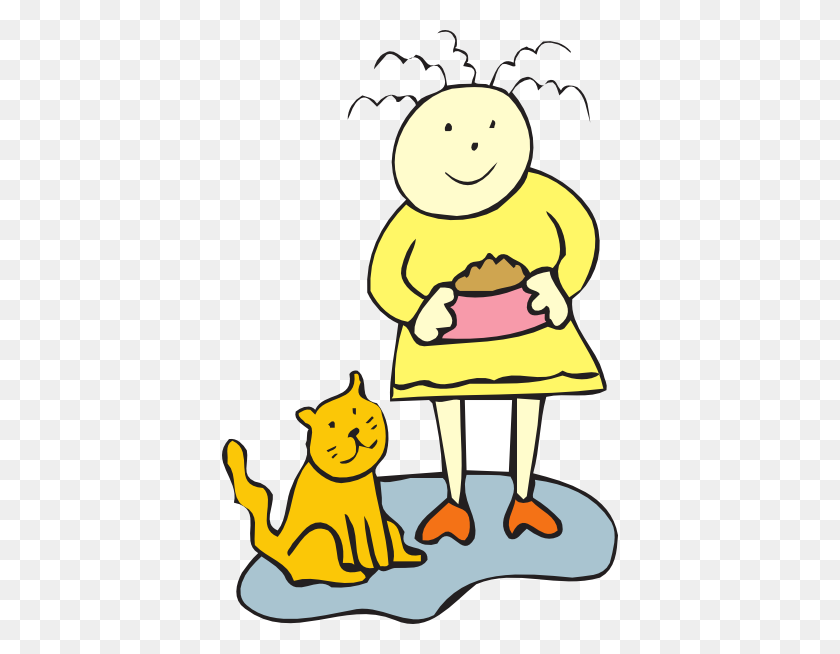 396x594 Girl Feeding Her Cat Clip Art - Feed Cat Clipart