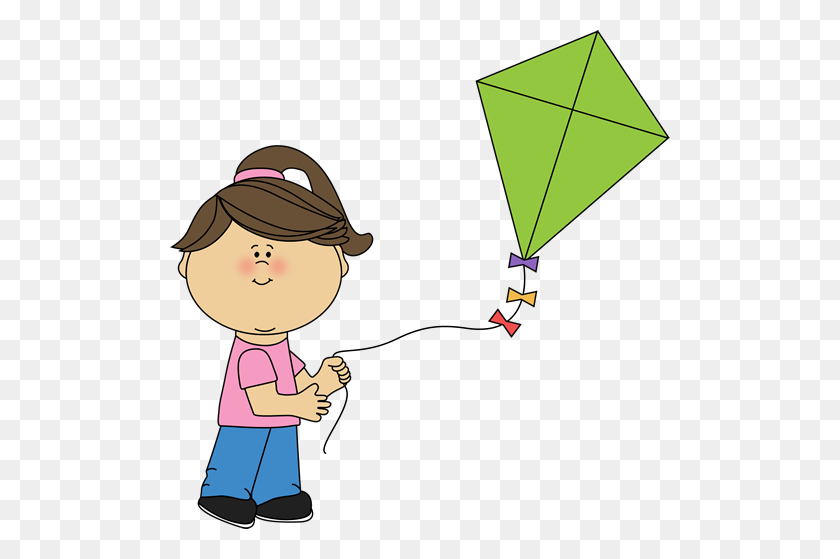 500x499 Girl Flying A Kite Spring Summer Printables Clip - Sniff Clipart