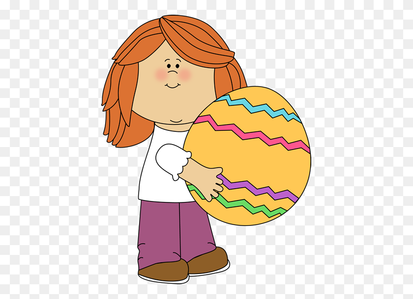 427x550 Girl Holding A Big Easter Egg Clip Art - Egg Clipart