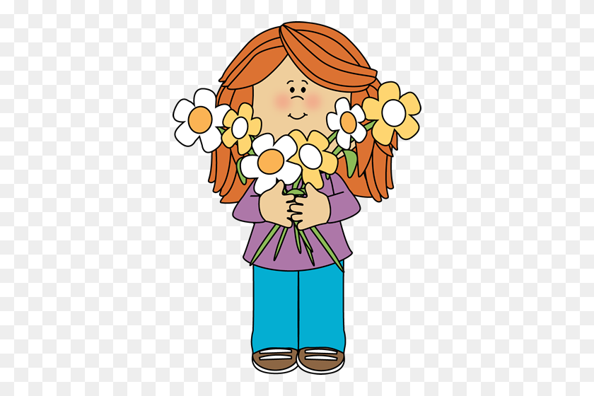 352x500 Girl Holding A Bunch Of Flowers Printable Magnets Or Scrap Book - Nursery Clipart