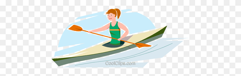 480x207 Girl In A Kayak Royalty Free Vector Clip Art Illustration - Stand Up Clipart