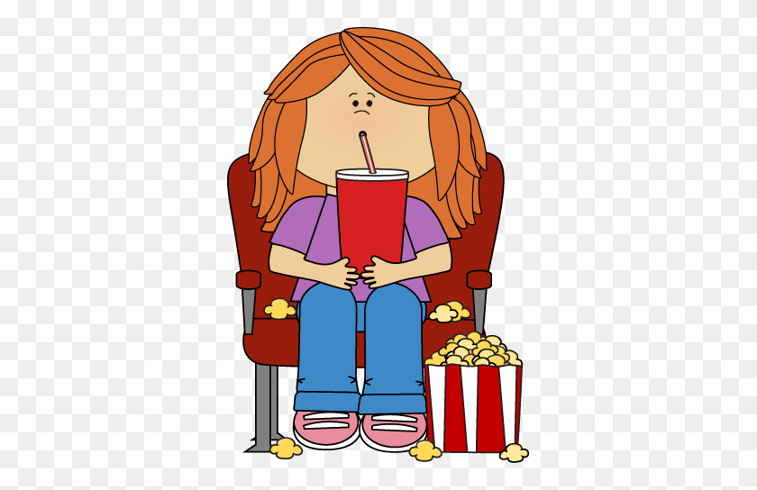 335x484 Girl In Movie Theater With Movie Snacks Clip Art Movies - Now Showing Clipart