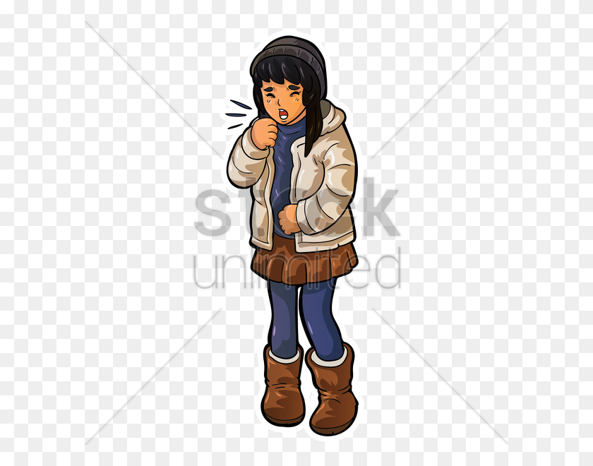 600x600 Girl In Winter Wear Coughing Vector Image - Cough Clipart