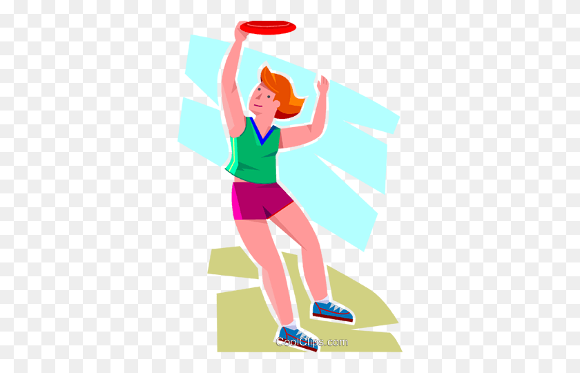 326x480 Girl Jumping For A Frisbee Royalty Free Vector Clip Art - Frisbee Clipart
