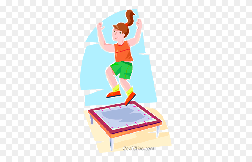 305x480 Girl Jumping On A Trampoline Royalty Free Vector Clip Art - Trampoline Clipart