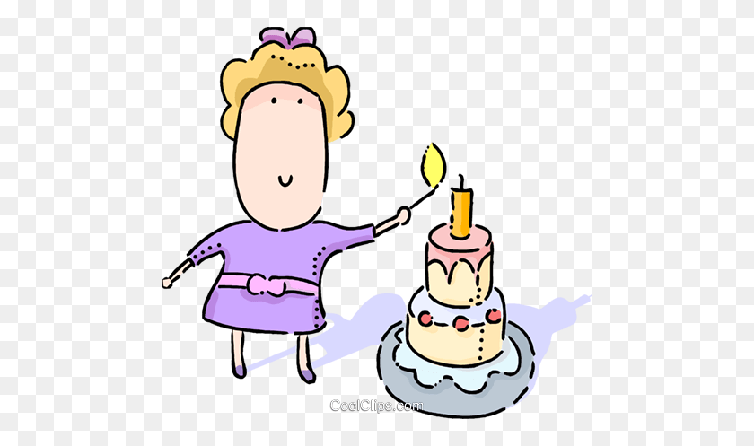 480x437 Girl Lighting Candles On A Birthday Cake Royalty Free Vector Clip - Birthday Girl Clipart