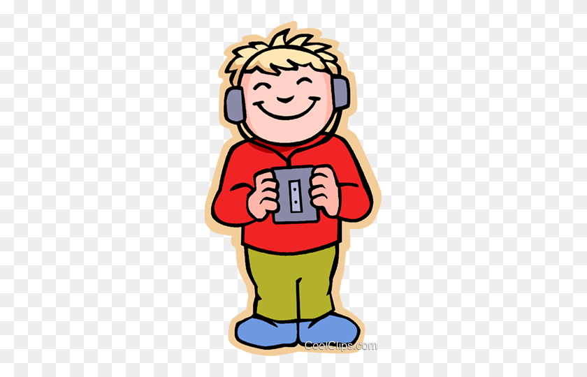 253x480 Girl Listening To Music, Tape Recorder Royalty Free Vector Clip - Students Listening Clipart