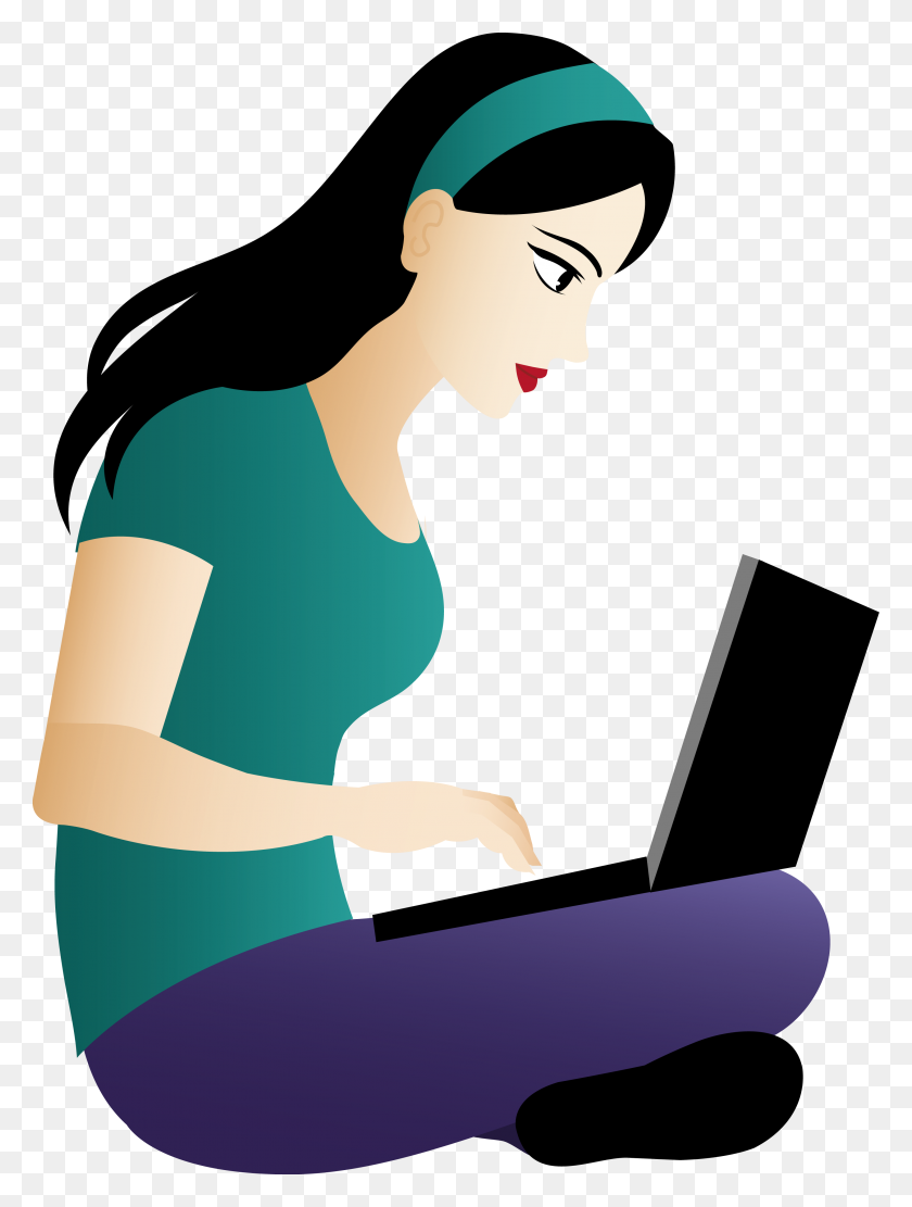 2935x3958 Girl On Computer Clipart Asian Sitting With Laptop - Girl Sitting PNG