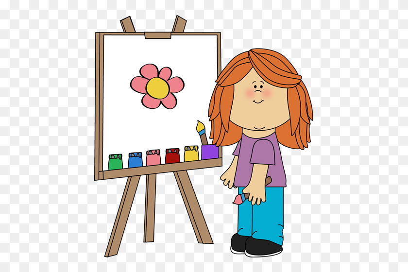 451x500 Girl Painting On Easel Ms Evanne's Imagination Station - Girl Painting Clipart