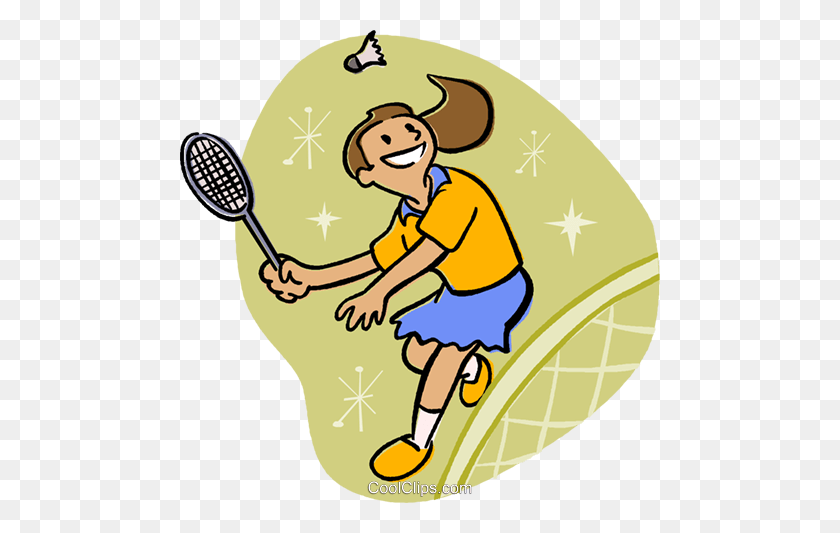 480x473 Girl Playing Badminton Royalty Free Vector Clip Art Illustration - Badminton Clipart