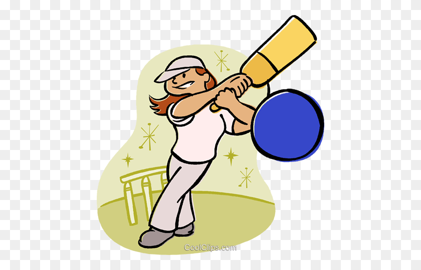 454x480 Niña Jugando Cricket Libre De Regalías Imágenes Prediseñadas De Vector Ilustración - Niña Jugando Clipart