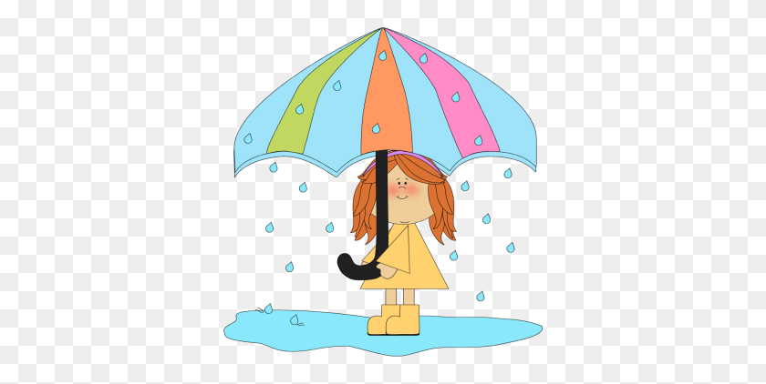350x362 Niña Jugando Bajo La Lluvia Plps Clipart, Rain And Play - Girl With Umbrella Clipart