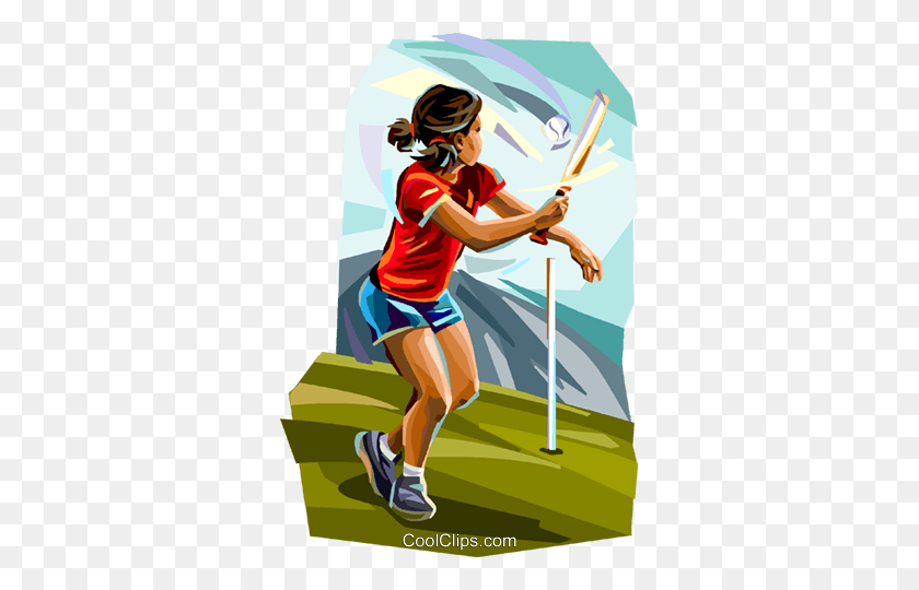 327x480 Girl Playing Rounders Royalty Free Vector Clip Art Illustration - Girl Playing Soccer Clipart