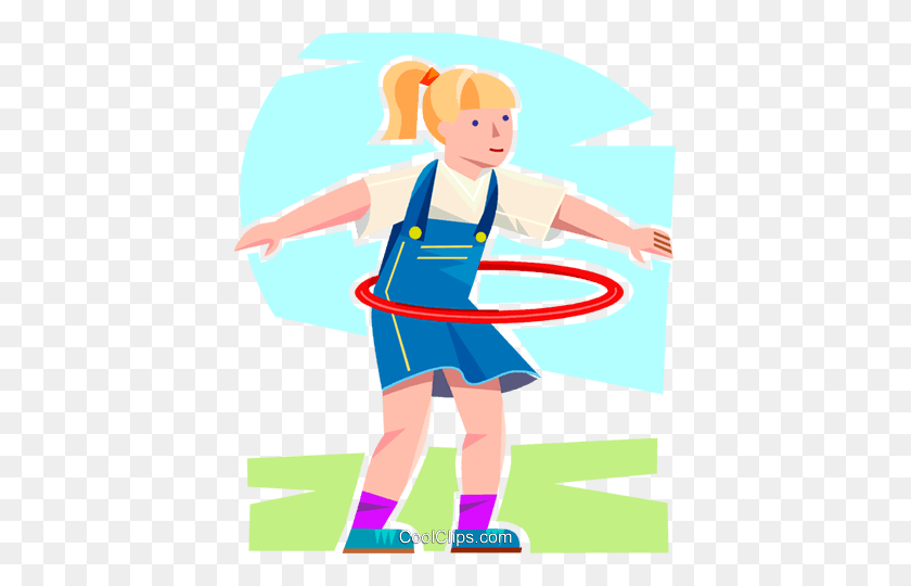 407x480 Girl Playing With A Hula Hoop Royalty Free Vector Clip Art - Hula Clipart