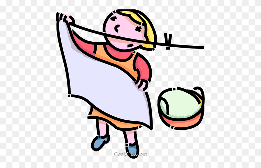 479x480 Girl Putting Clothes On The Clothes Line Royalty Free Vector Clip - Girls Camp Clipart