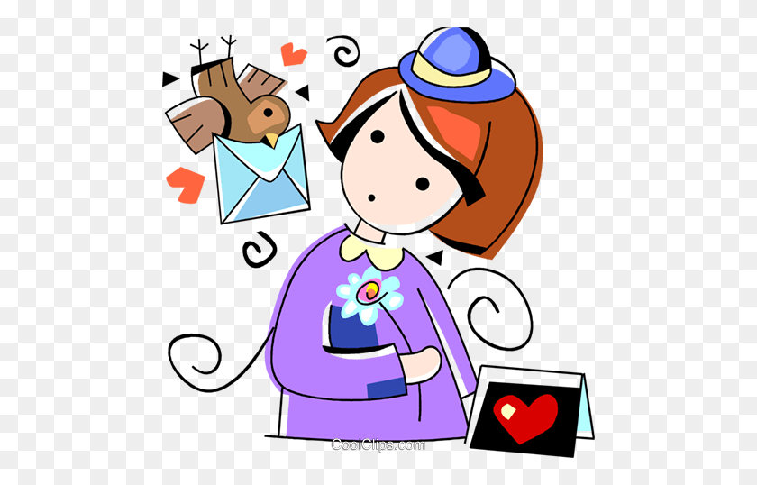 480x478 Girl Receiving A Valentines Day Card Royalty Free Vector Clip Art - Valentine Card Clipart