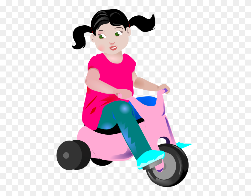 462x598 Girl Riding A Pink Tricycle Clip Art - Girl Riding Bike Clipart