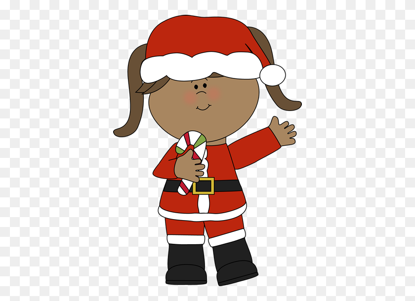 382x550 Girl Santa With A Candy Cane - Santa Clipart PNG