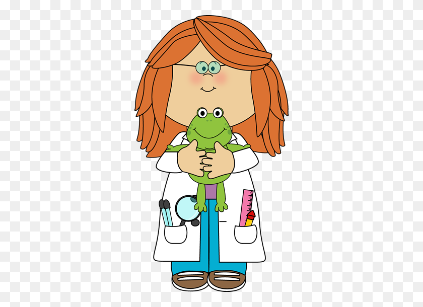 306x550 Girl Scientist With Frog - Scientist Clipart PNG