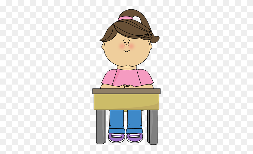 226x450 Girl Sitting - School Desk Clipart