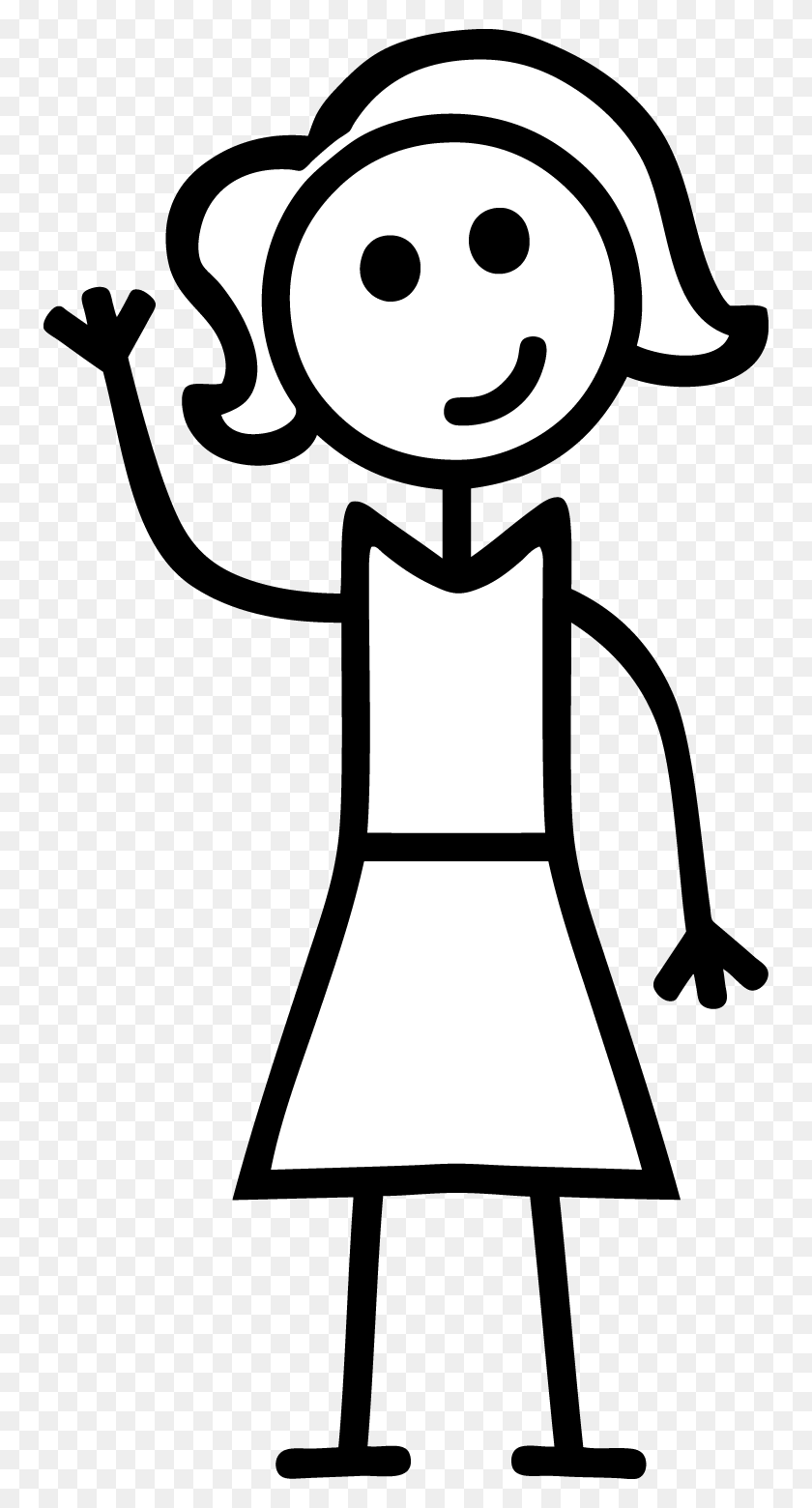 750x1500 Chica Stick Figure Clipart - Student Drawing Clipart