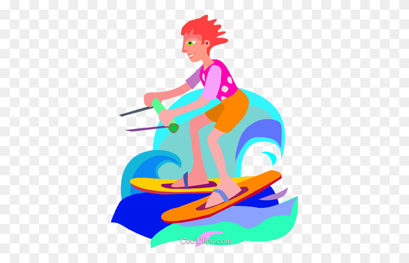 384x480 Girl Water Skiing Royalty Free Vector Clip Art Illustration - Water Skiing Clipart