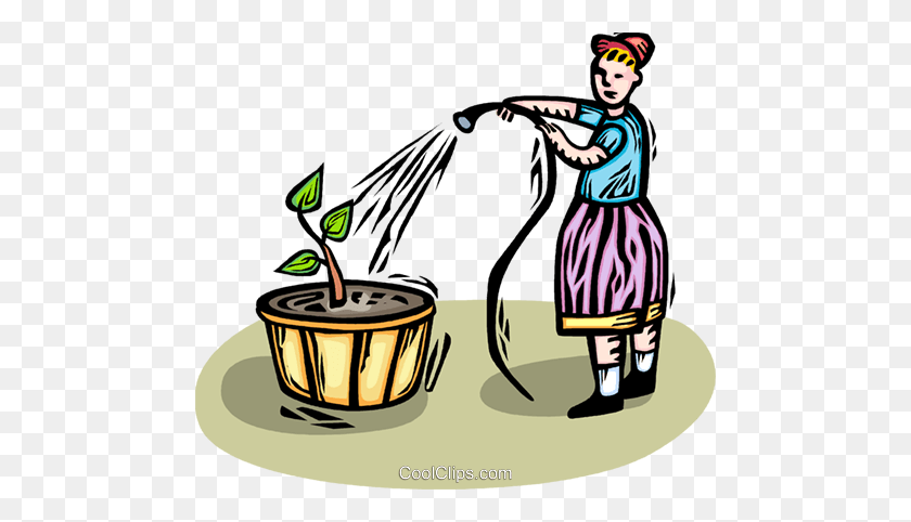 480x422 Girl Watering The Flowers Royalty Free Vector Clip Art - Watering Flowers Clipart