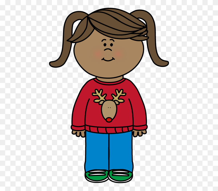 462x677 Girl Wearing A Christmas Sweater Clip Art - Sweater Clipart