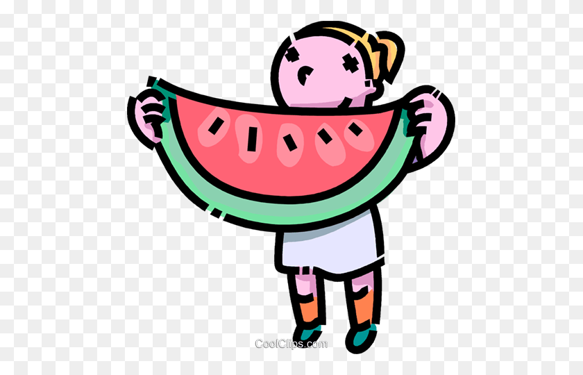 473x480 Girl With A Huge Piece Of Watermelon Royalty Free Vector Clip Art - Watermelon PNG Clipart