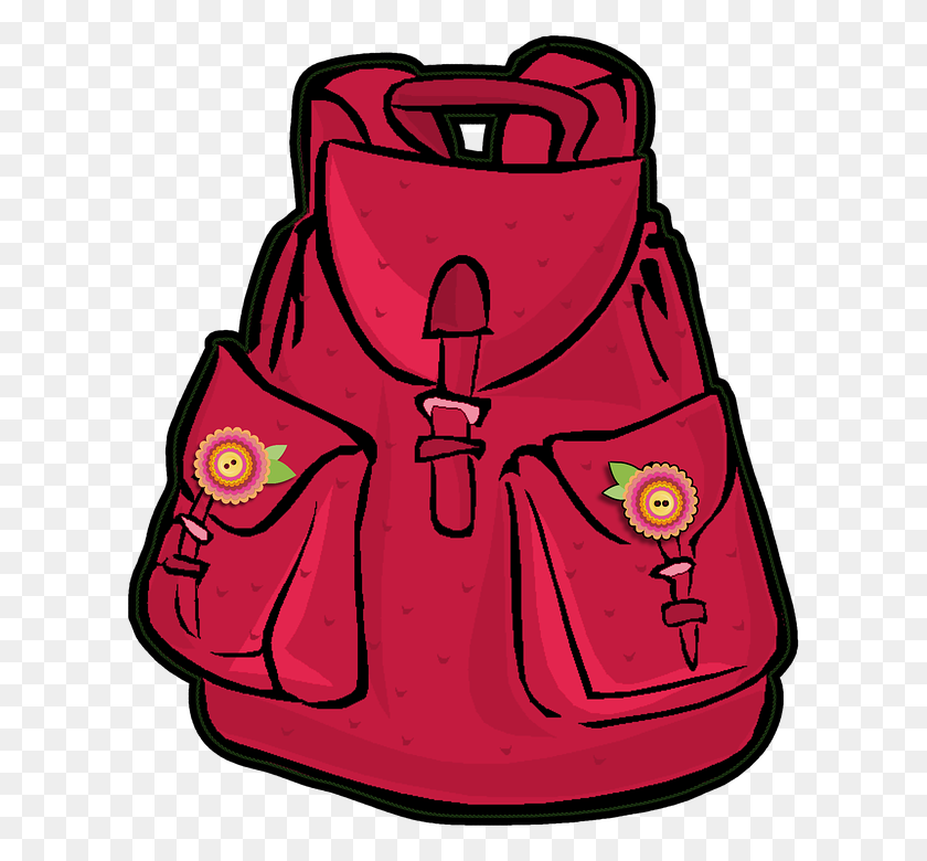 611x720 Girl With Backpack Clipart Pink - Bookbag Clipart