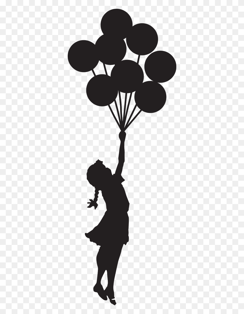 374x1017 Girl With Balloons Banksy Laptop Sticker - Banksy PNG