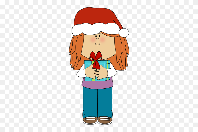 256x500 Imágenes Prediseñadas De Niña Con Regalo De Navidad - Clipart De Navidad Para Niños