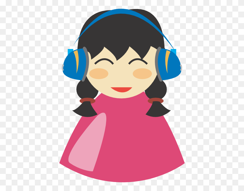 432x599 Girl With Headphone Clip Art - Girl Listening To Music Clipart