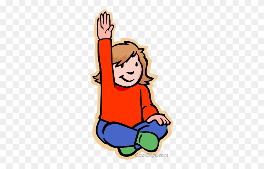 264x480 Girl With Raised Hand Asking Question Royalty Free Vector Clip Art - Asking Clipart