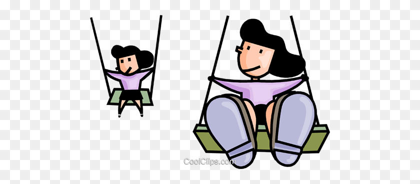 480x308 Girls Playing On Swings Royalty Free Vector Clip Art Illustration - Seat Belt Clipart
